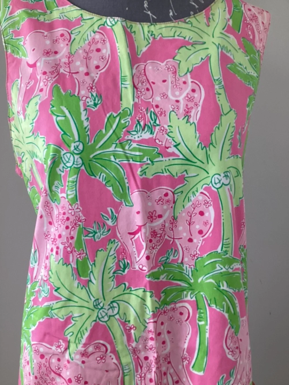 Vintage Lily Pulitzer Palm tree elephant Sleeveless Pink & Green Shift Dress. - Picture 3 of 8